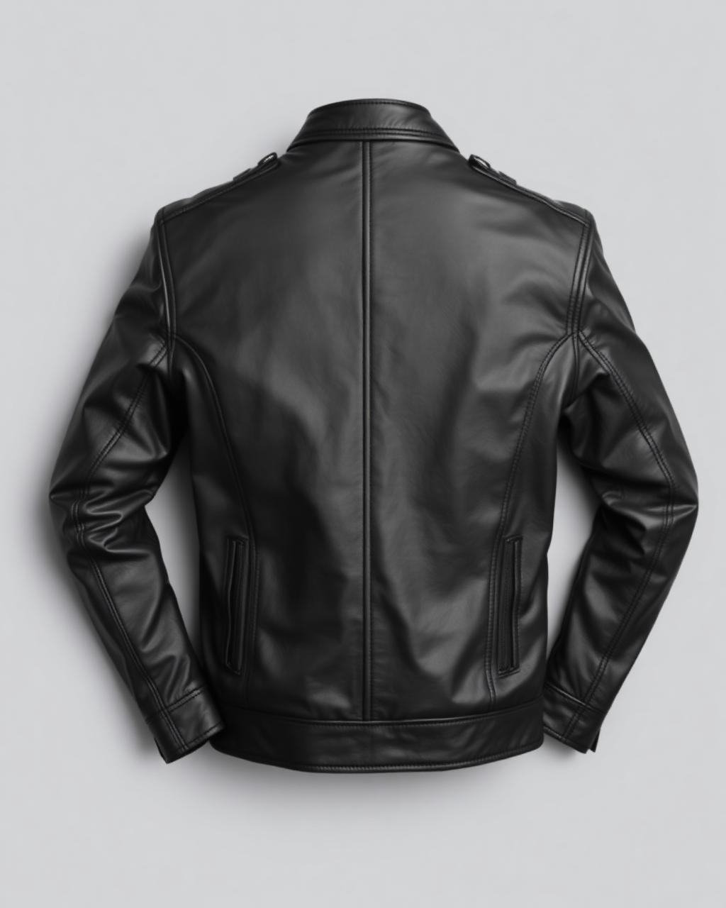 Onyx biker jacket in black lambskin, front view